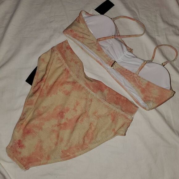NWT Ibiza Beige and Peach Shimmer Highwaist bikini set XL - Picture 2 of 6